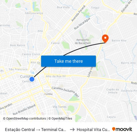 Estação Central → Terminal Capão Raso to Hospital Vita Curitiba map