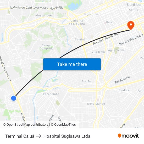 Terminal Caiuá to Hospital Sugisawa Ltda map