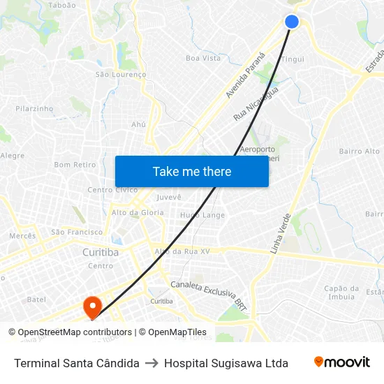 Terminal Santa Cândida to Hospital Sugisawa Ltda map