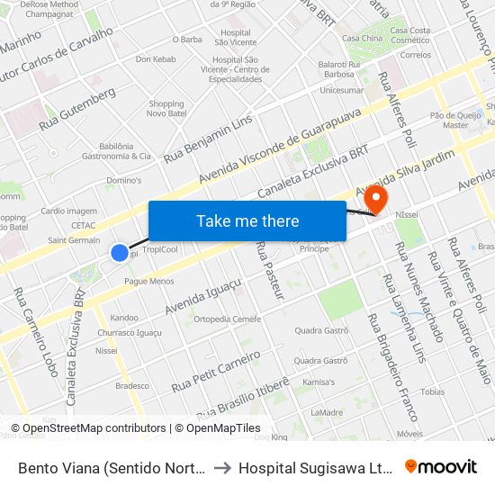 Bento Viana (Sentido Norte) to Hospital Sugisawa Ltda map