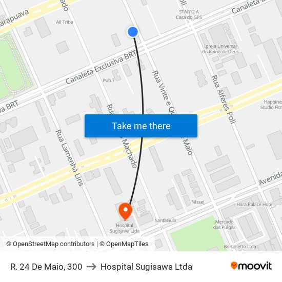 R. 24 De Maio, 300 to Hospital Sugisawa Ltda map