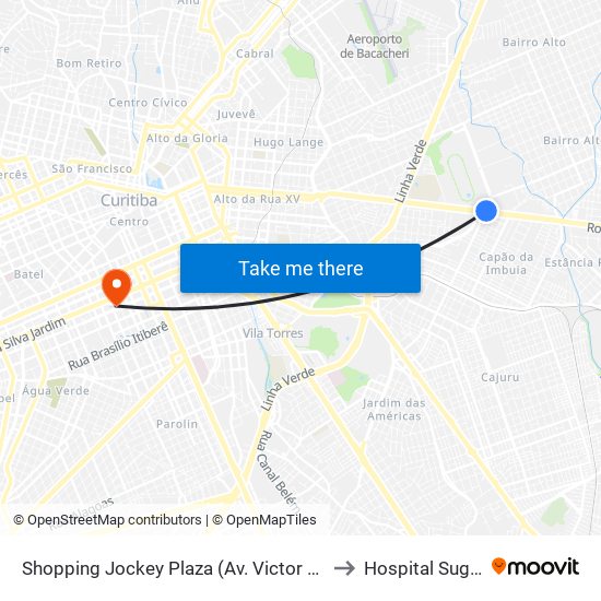 Shopping Jockey Plaza (Av. Victor Ferreira Do Amaral, 2300) to Hospital Sugisawa Ltda map