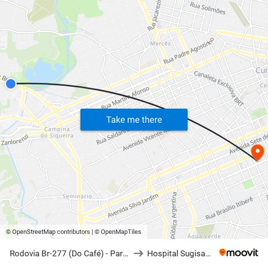 Rodovia Br-277 (Do Café) - Parque Barigui to Hospital Sugisawa Ltda map