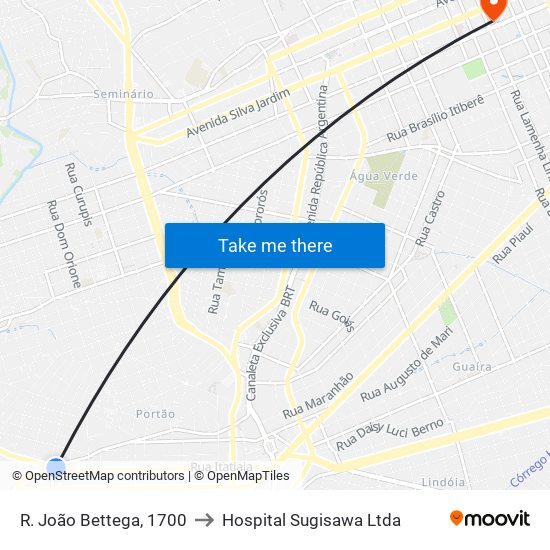 R. João Bettega, 1700 to Hospital Sugisawa Ltda map