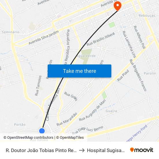 R. Doutor João Tobias Pinto Rebelo, 3500 to Hospital Sugisawa Ltda map