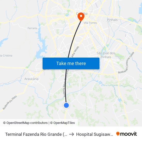 Terminal Fazenda Rio Grande (Externo) to Hospital Sugisawa Ltda map