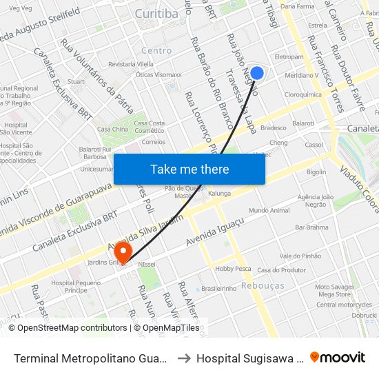 Terminal Metropolitano Guadalupe to Hospital Sugisawa Ltda map