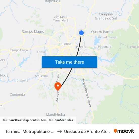 Terminal Metropolitano Maracanã to Unidade de Pronto Atendimento map