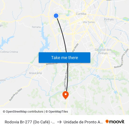 Rodovia Br-277 (Do Café) - Passarela Brf to Unidade de Pronto Atendimento map