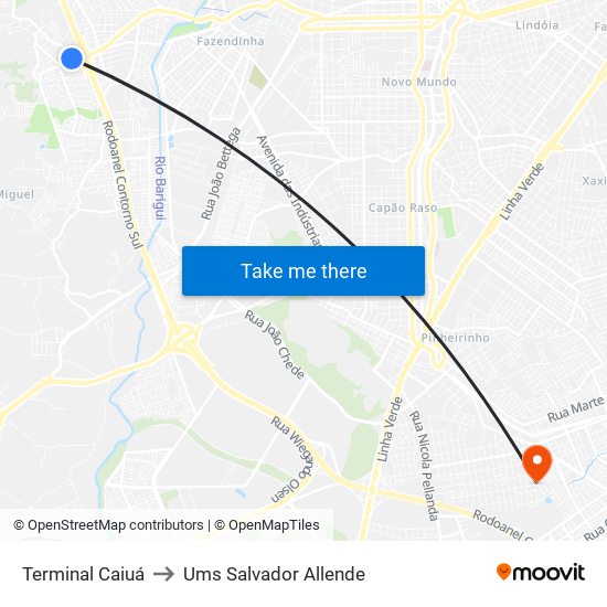 Terminal Caiuá to Ums Salvador Allende map