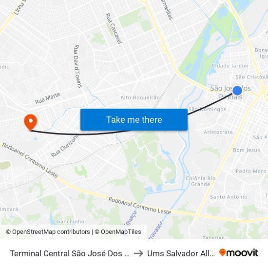 Terminal Central São José Dos Pinhais to Ums Salvador Allende map