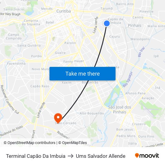 Terminal Capão Da Imbuia to Ums Salvador Allende map