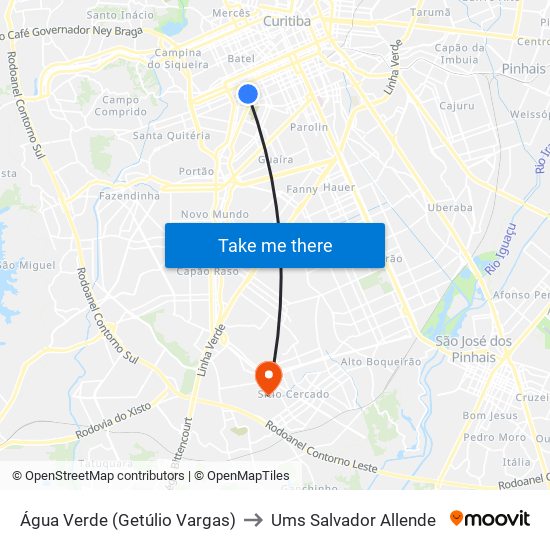 Água Verde (Getúlio Vargas) to Ums Salvador Allende map