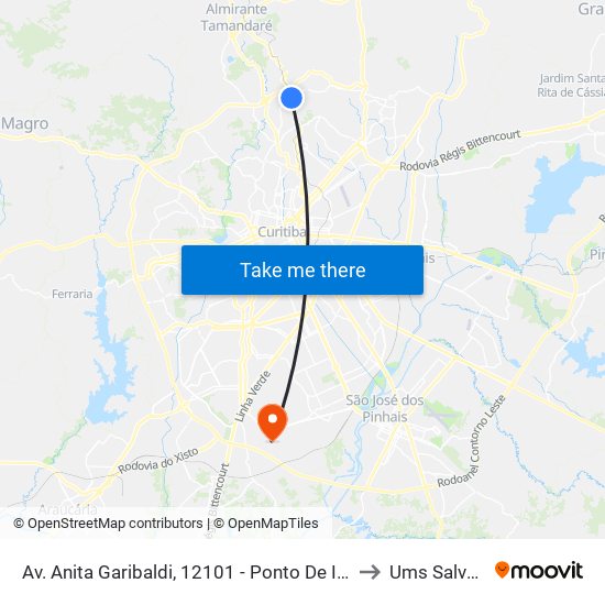Av. Anita Garibaldi, 12101 - Ponto De Integração Temporal (Desembarque) to Ums Salvador Allende map