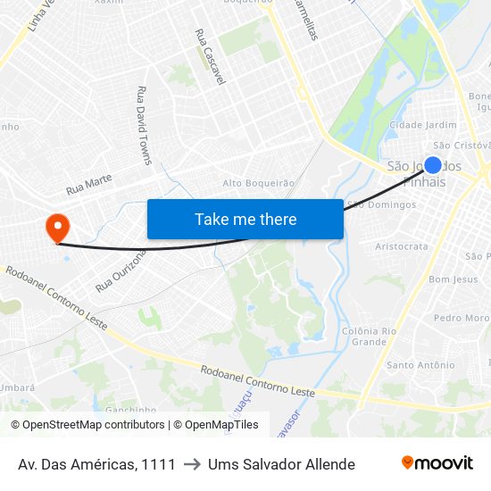 Av. Das Américas, 1111 to Ums Salvador Allende map