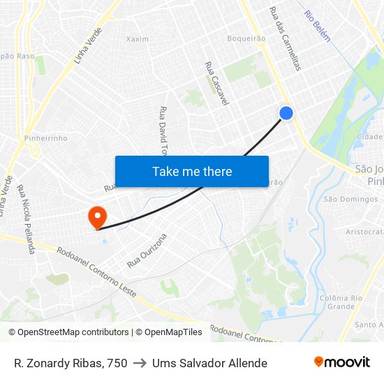 R. Zonardy Ribas, 750 to Ums Salvador Allende map