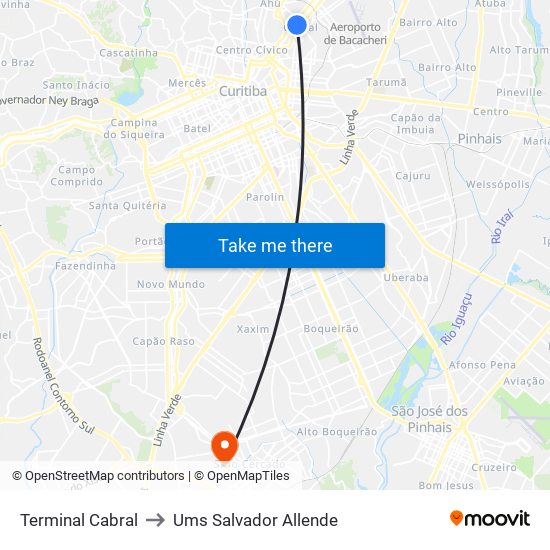 Terminal Cabral to Ums Salvador Allende map