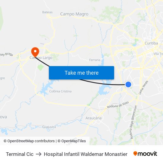 Terminal Cic to Hospital Infantil Waldemar Monastier map