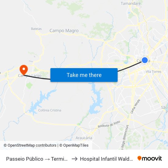 Passeio Público → Terminal Santa Cândida to Hospital Infantil Waldemar Monastier map