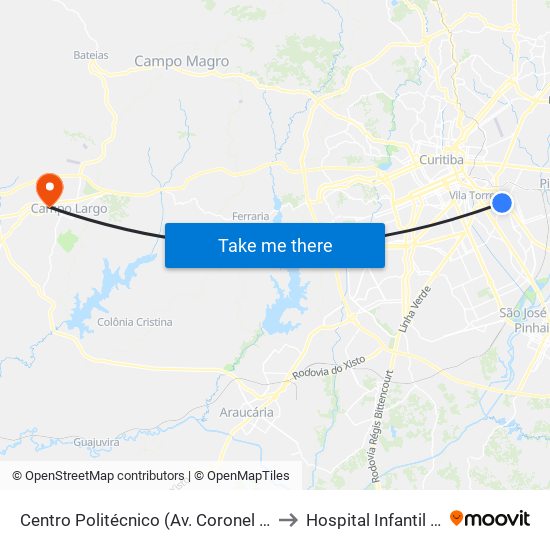 Centro Politécnico (Av. Coronel Francisco Heráclito Dos Santos, 400) to Hospital Infantil Waldemar Monastier map