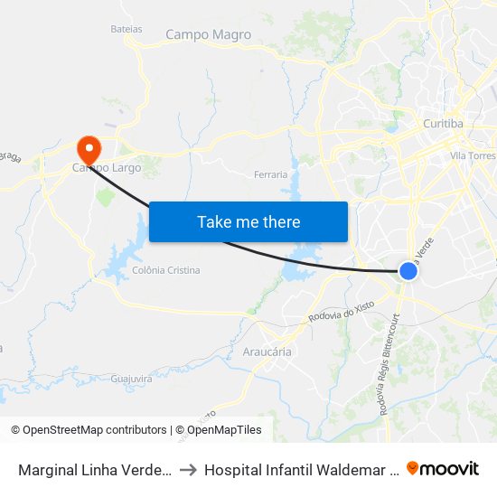 Marginal Linha Verde - Avipec to Hospital Infantil Waldemar Monastier map