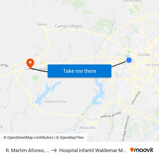 R. Martim Afonso, 2900 to Hospital Infantil Waldemar Monastier map