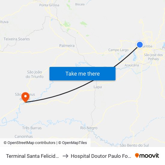 Terminal Santa Felicidade to Hospital Doutor Paulo Fortes map