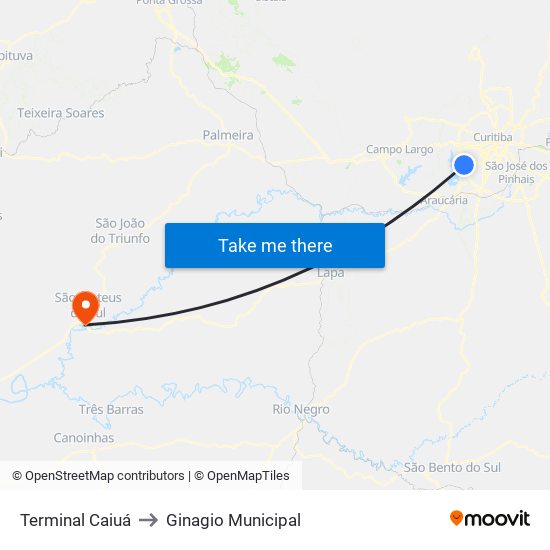 Terminal Caiuá to Ginagio Municipal map