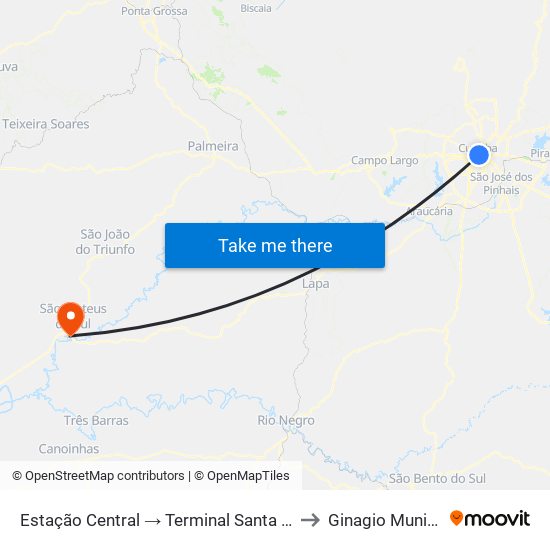 Estação Central → Terminal Santa Cândida to Ginagio Municipal map