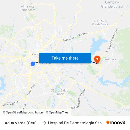 Água Verde (Getúlio Vargas) to Hospital De Dermatologia Sanitária Do Paraná map