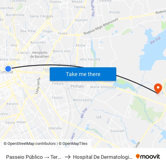 Passeio Público → Terminal Santa Cândida to Hospital De Dermatologia Sanitária Do Paraná map
