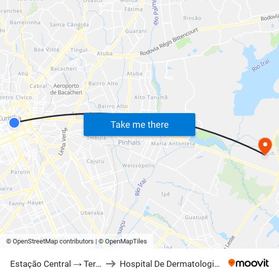 Estação Central → Terminal Capão Raso to Hospital De Dermatologia Sanitária Do Paraná map