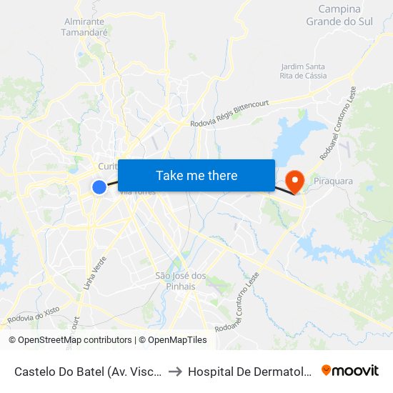 Castelo Do Batel (Av. Visconde De Guarapuava, 4610) to Hospital De Dermatologia Sanitária Do Paraná map