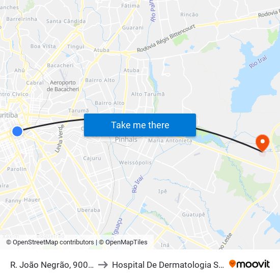 R. João Negrão, 900 (Ponte Preta) to Hospital De Dermatologia Sanitária Do Paraná map