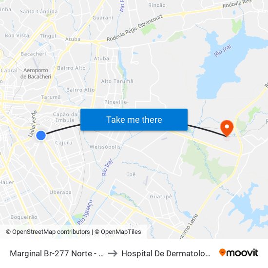 Marginal Br-277 Norte - Churrascaria Marumbi to Hospital De Dermatologia Sanitária Do Paraná map