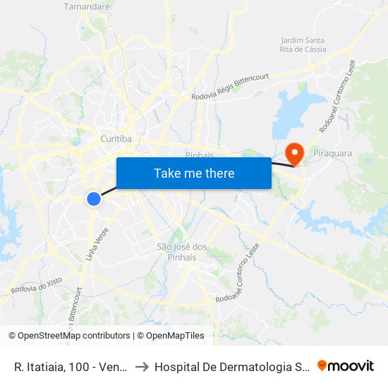 R. Itatiaia, 100 - Ventura Shopping to Hospital De Dermatologia Sanitária Do Paraná map