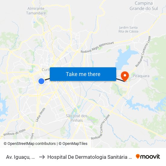 Av. Iguaçu, 2700 to Hospital De Dermatologia Sanitária Do Paraná map