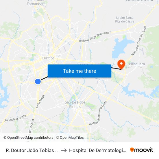 R. Doutor João Tobias Pinto Rebelo, 3500 to Hospital De Dermatologia Sanitária Do Paraná map