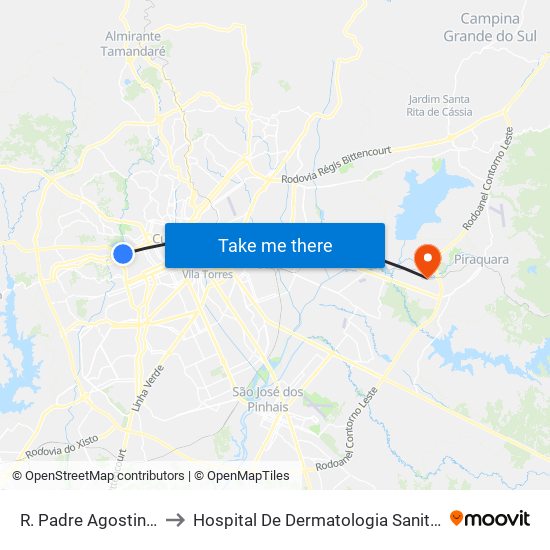 R. Padre Agostinho, 2800 to Hospital De Dermatologia Sanitária Do Paraná map