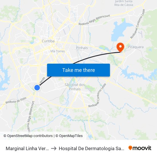 Marginal Linha Verde - Avipec to Hospital De Dermatologia Sanitária Do Paraná map