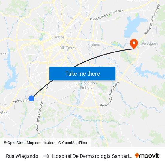 Rua Wiegando Olsen to Hospital De Dermatologia Sanitária Do Paraná map