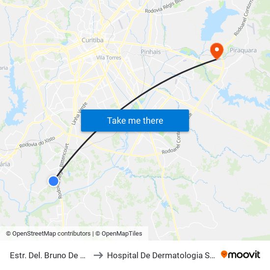 Estr. Del. Bruno De Almeida, 3986 to Hospital De Dermatologia Sanitária Do Paraná map