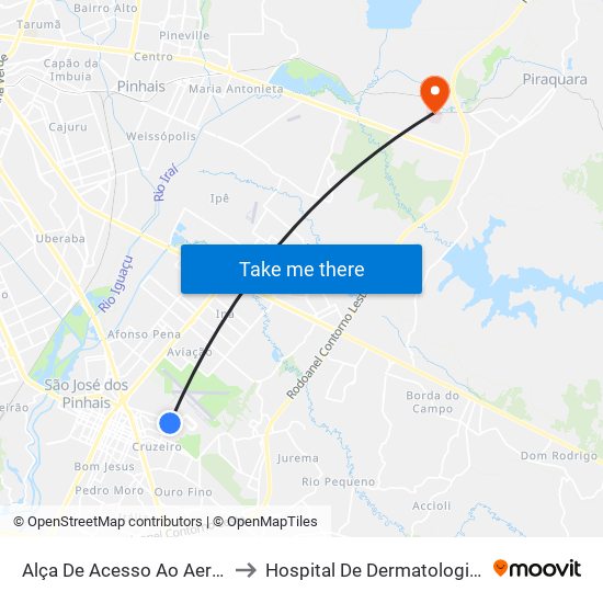 Alça De Acesso Ao Aeroporto Afonso Pena to Hospital De Dermatologia Sanitária Do Paraná map