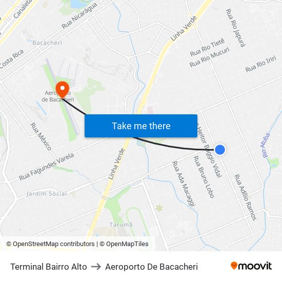 Terminal Bairro Alto to Aeroporto De Bacacheri map