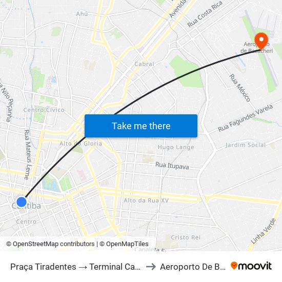 Praça Tiradentes (Nestor De Castro) to Aeroporto De Bacacheri map