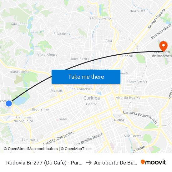 Rodovia Br-277 (Do Café) - Parque Barigui to Aeroporto De Bacacheri map