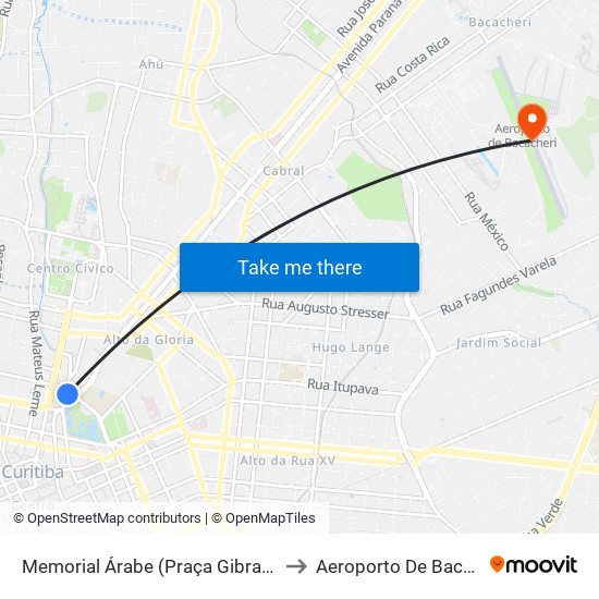 Memorial Árabe (Praça Gibran Khalil) to Aeroporto De Bacacheri map