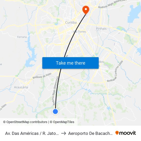 Av. Das Américas / R. Jatobá to Aeroporto De Bacacheri map