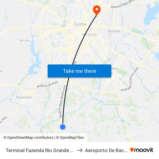 Terminal Fazenda Rio Grande (Externo) to Aeroporto De Bacacheri map