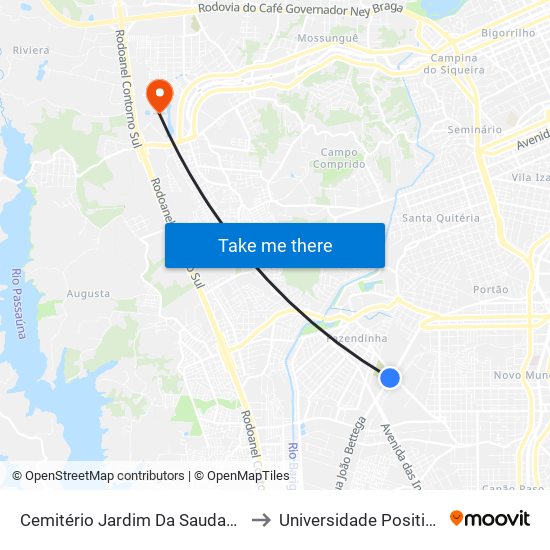 Cemitério Jardim Da Saudade to Universidade Positivo map